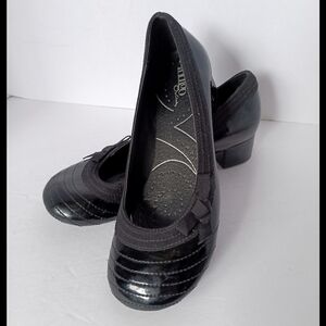 🖤 Indigo by Clarks Heel Slip On Shoes Ballet Bow Faux Leather Black 7.5